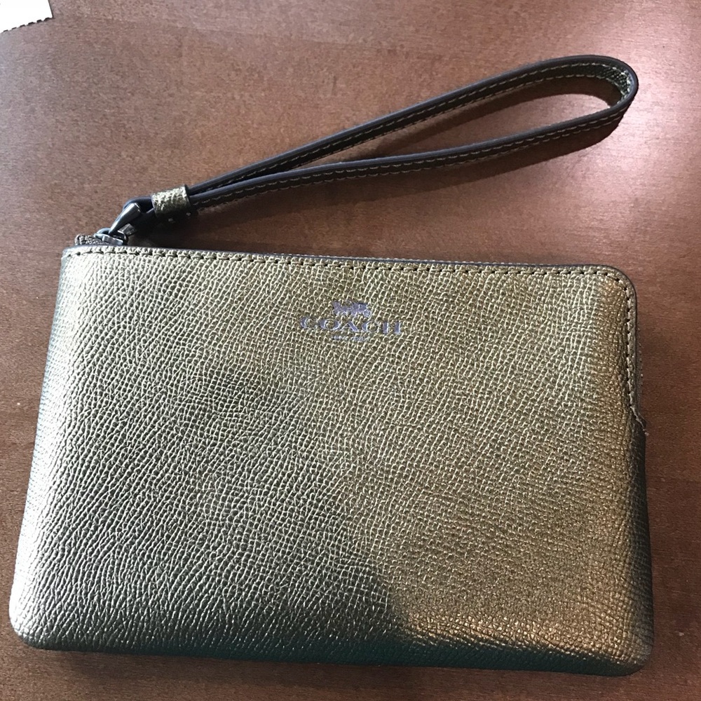 Coach Metallic Bronze / Gold Corner Zip Wristlet